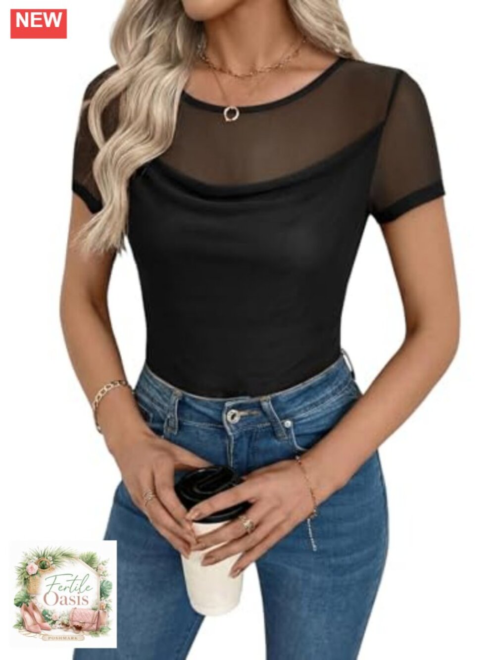 Lace Going Out Top Women Short Sleeve Crew Neck Sheer Mesh Date Night